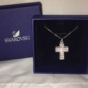 Swarovski crystal PINK cross pendant necklace